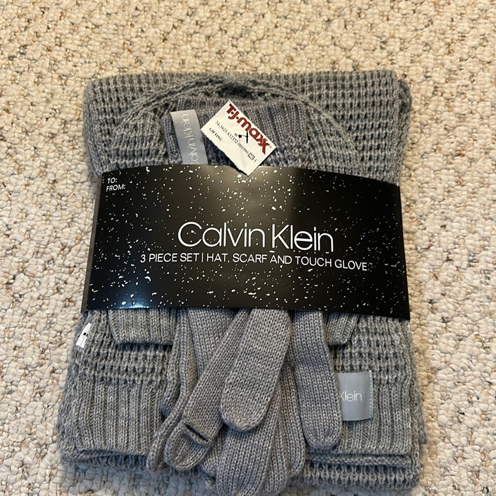 Calvin Klein hat scarf and touch glove set